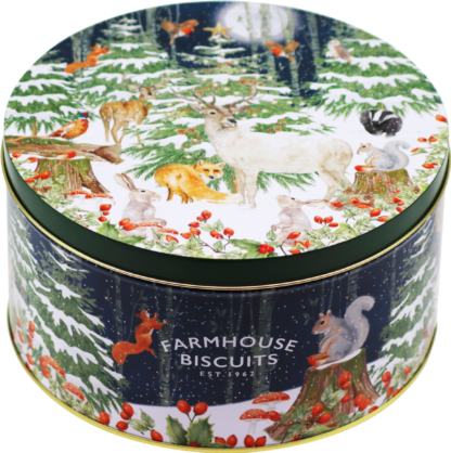 Farmhouse Biscuits in Embossed Woodland Scene Tin 500g