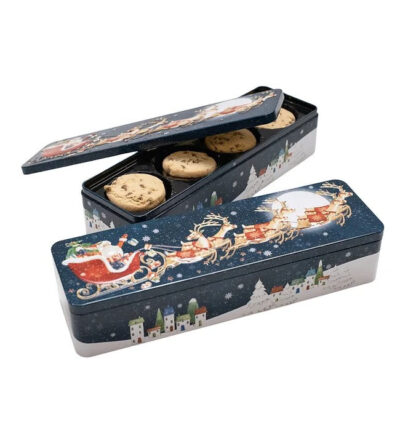 Farmhouse "Flying Santa" Tin Box With Chocolate Chip Biscuits 225g